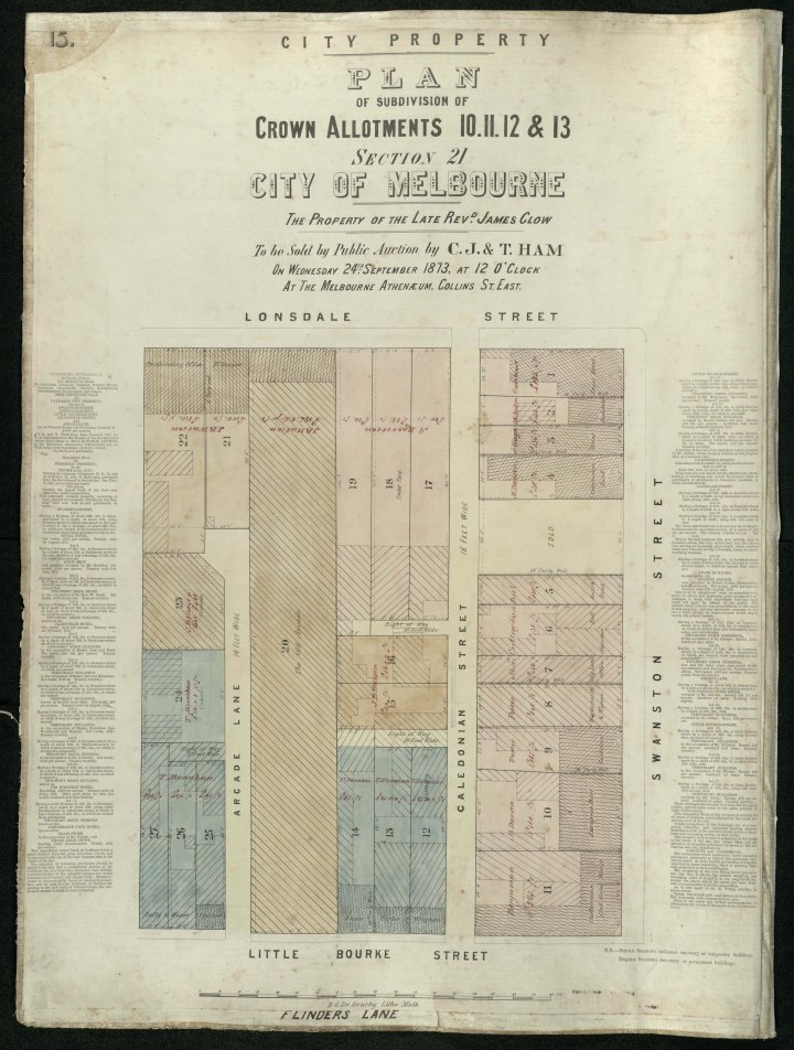 City property plan of subdivision of Crown allotments 101112 13 section 21 City of Melbourne
